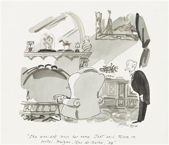 MICHAEL FFOLKES (1925-1988) She wouldnt leave her name. Just said Room 14, Hotel Balzac, Rue de Seine, 38. [NEW YORKER / CARTOONS]